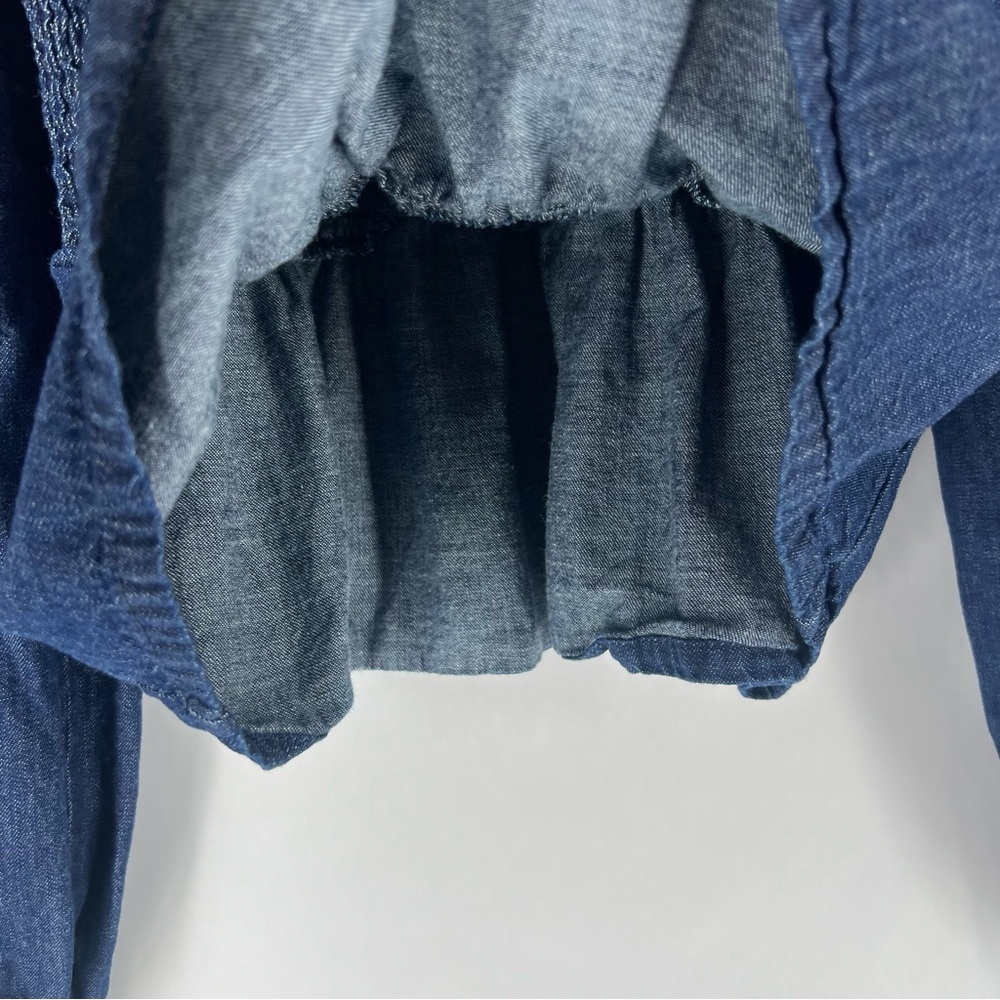 J. Crew Dark Blue Chambray Smocked Puff Sleeve Top Peasant Milkmaid - Picture 8 of 12
